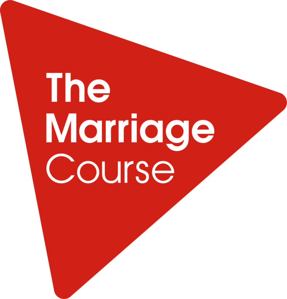 The Marriage Course logo – white text on a red triangle